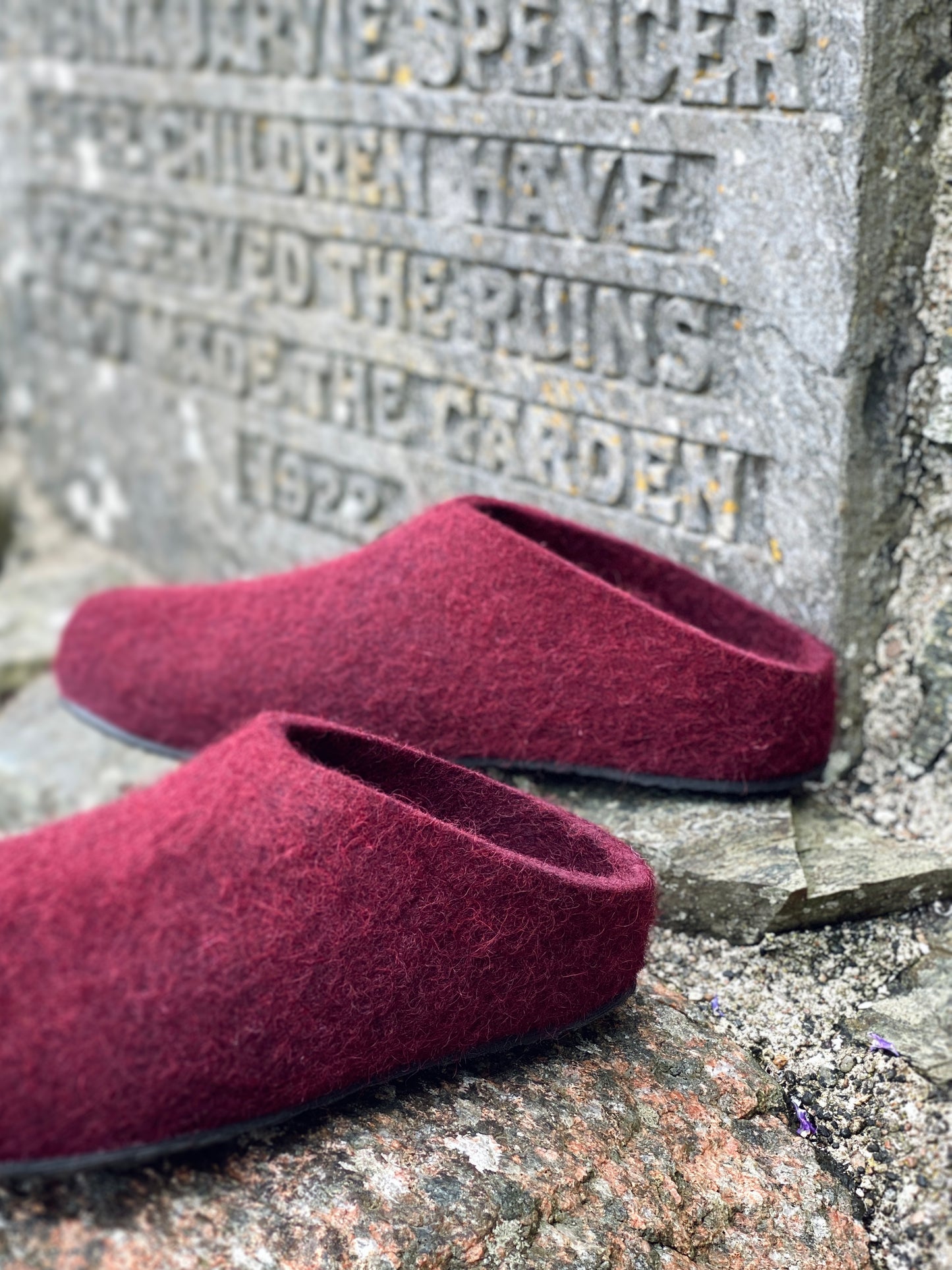 Iona Wool Felted Slippers - Low heel, Bramble