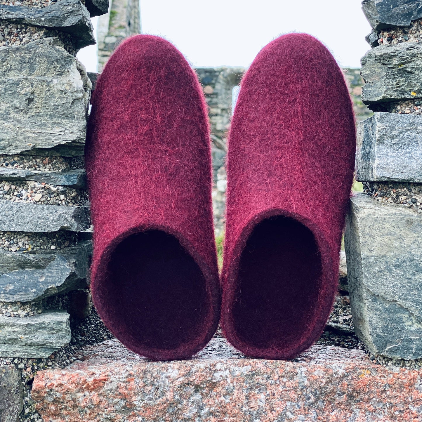 Iona Wool Felted Slippers - Low heel, Bramble