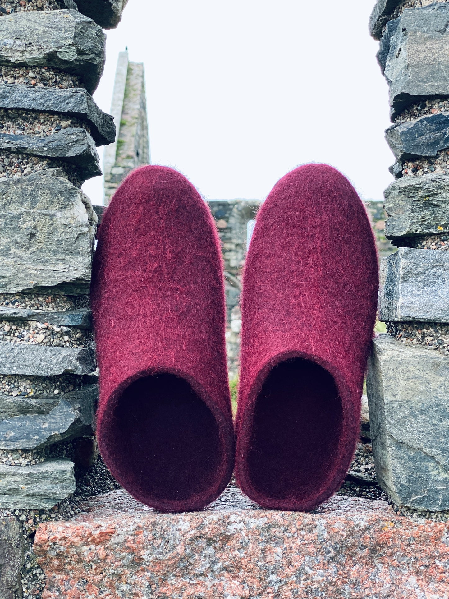 Iona Wool Felted Slippers - Low heel, Bramble
