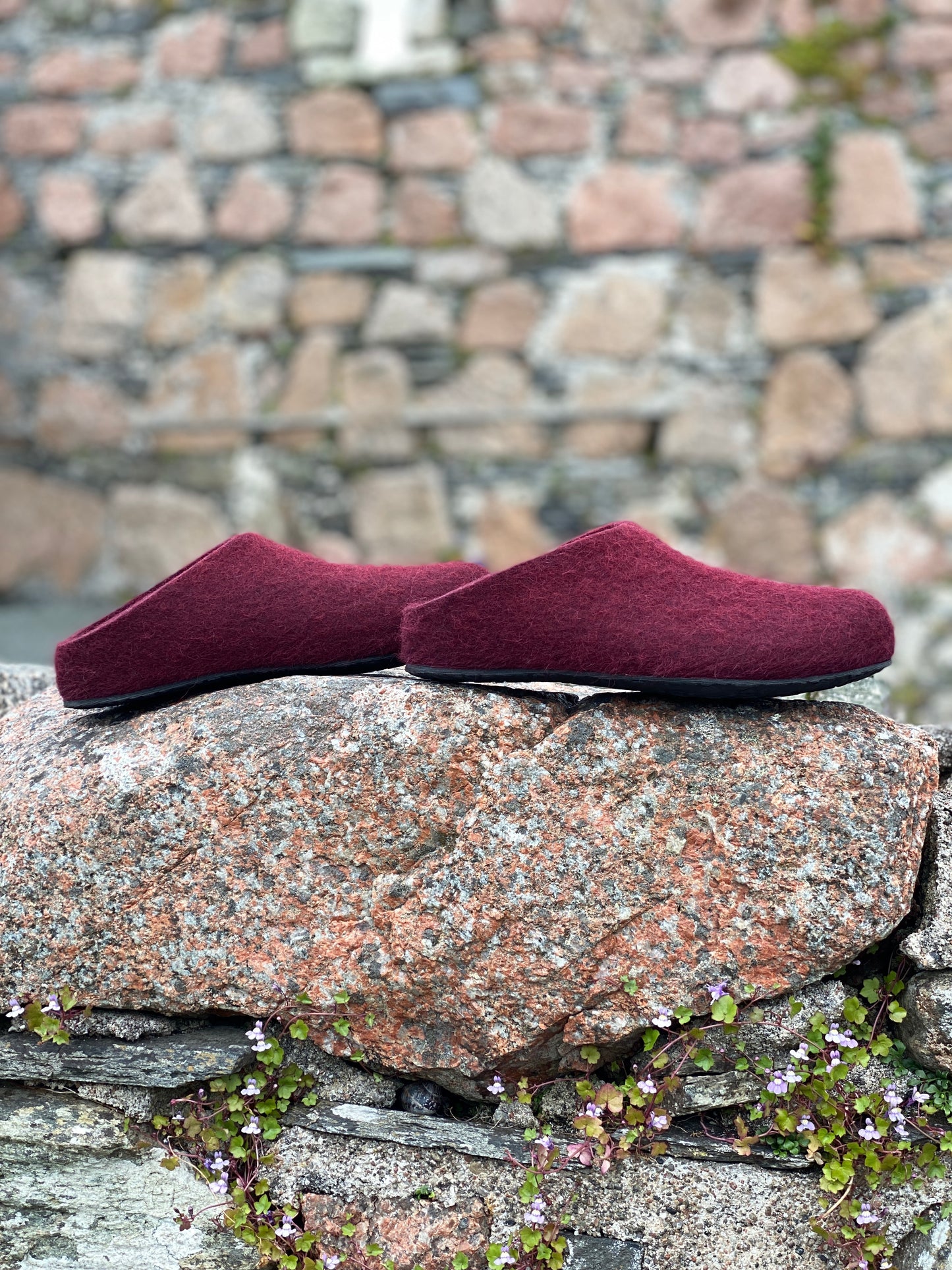 Iona Wool Felted Slippers - Low heel, Bramble