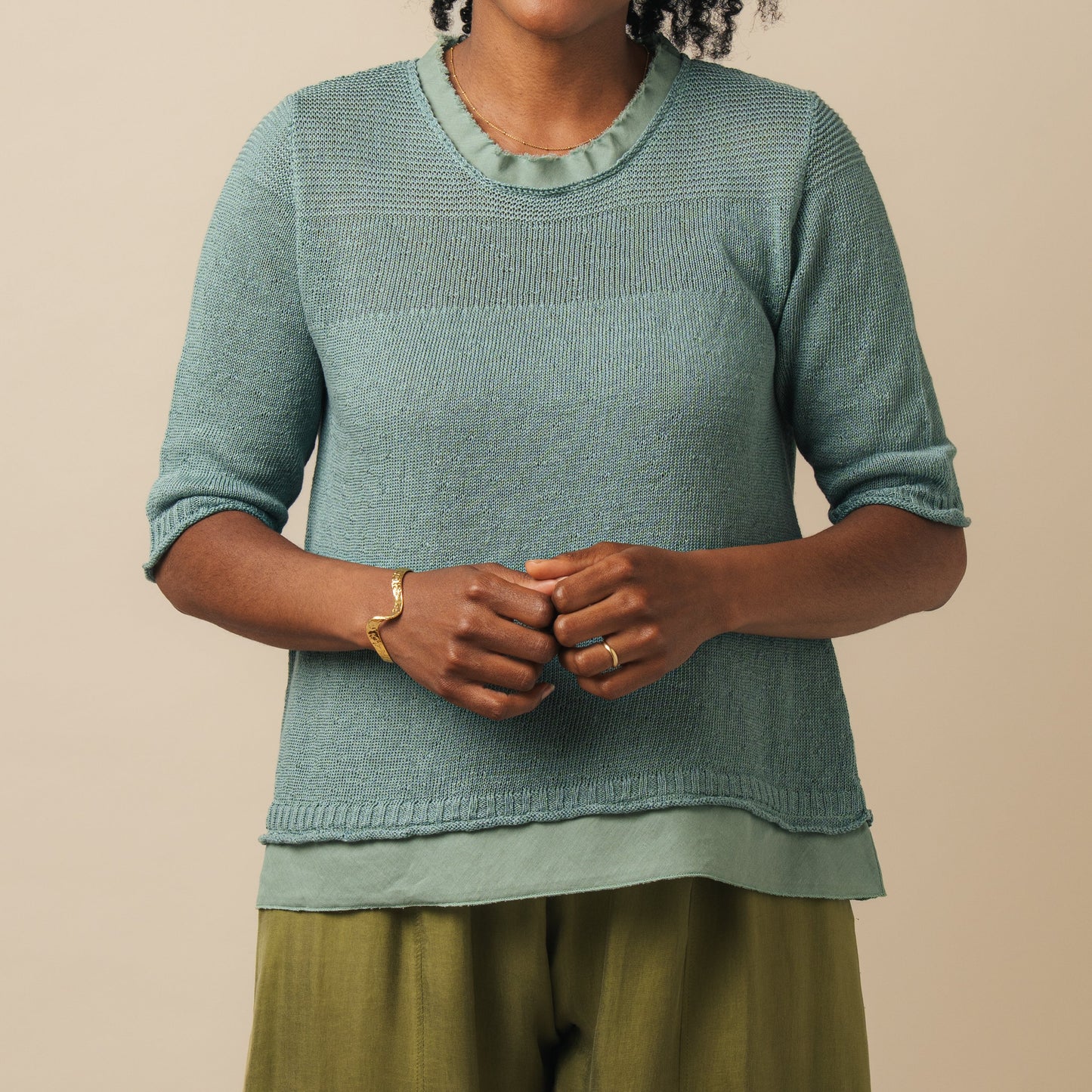 Stichill Linen Top - Caspian