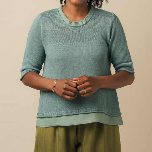 Stichill Linen Top - Caspian