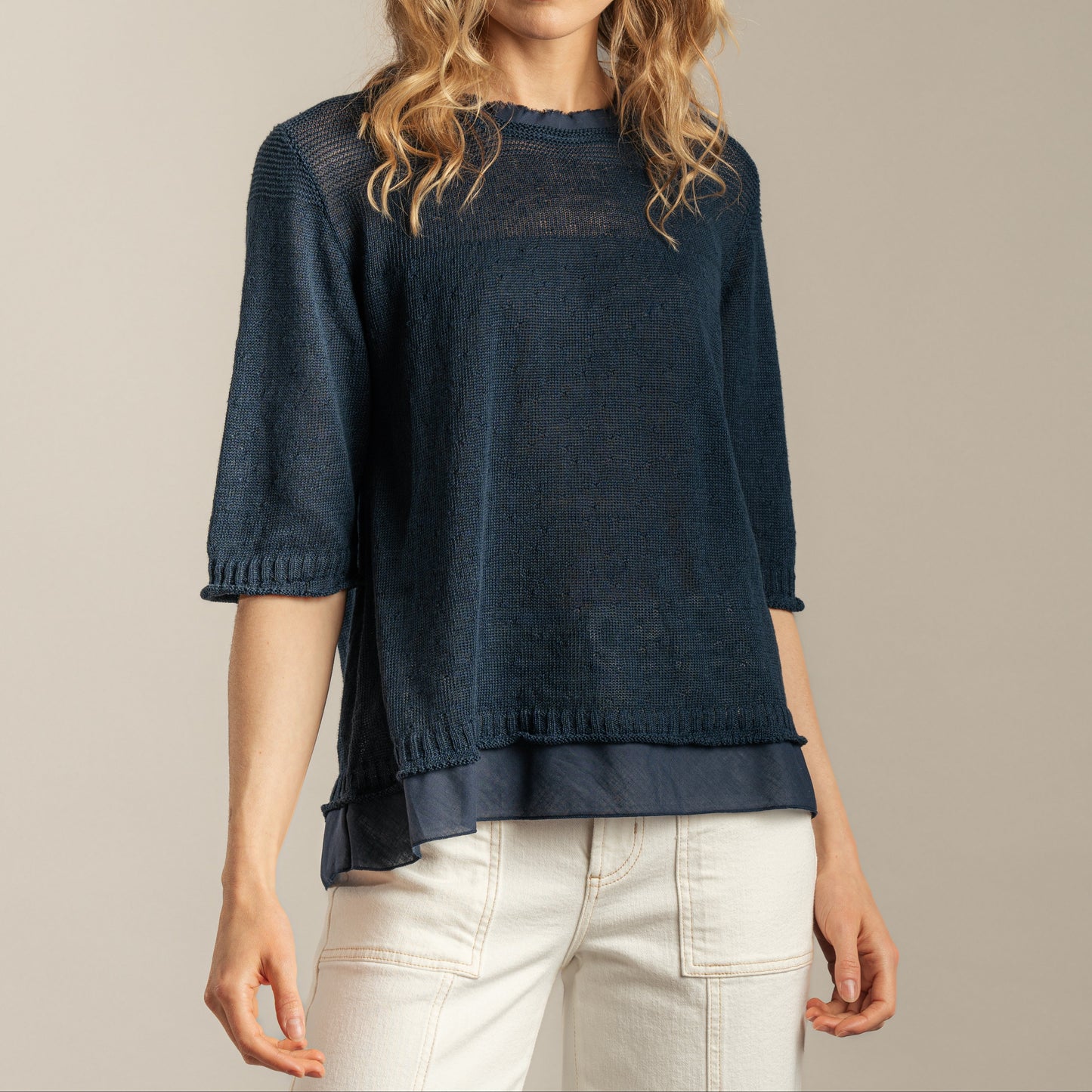 Stichill Linen Top - Navy