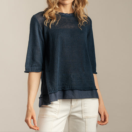 Stichill Linen Top - Navy