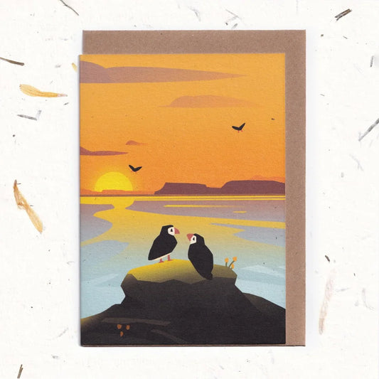 Sunset Puffins Greeting Card