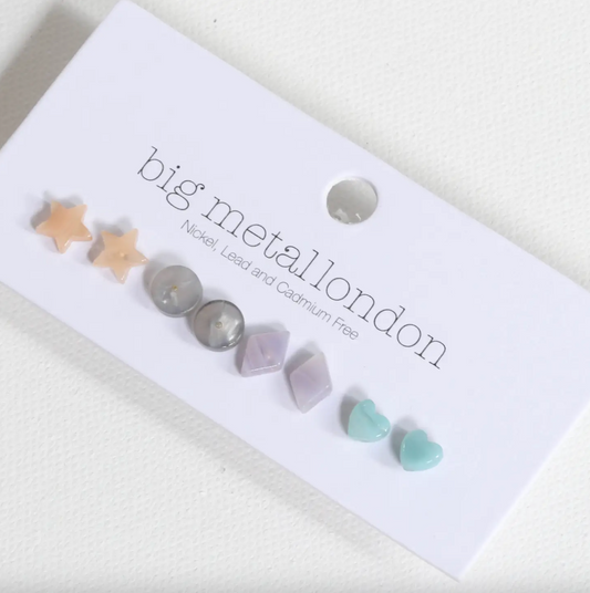 Resin Stud Earrings Pack - Grey