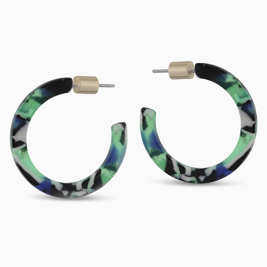 Resin Hoop Earrings - Green/Black/Blue