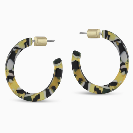 Resin Hoop Earrings - Yellow/White/Black
