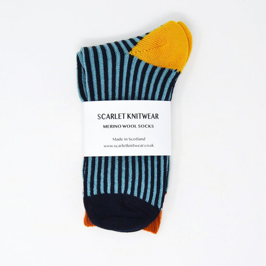 Merino Stripe Socks - Navy/Rust