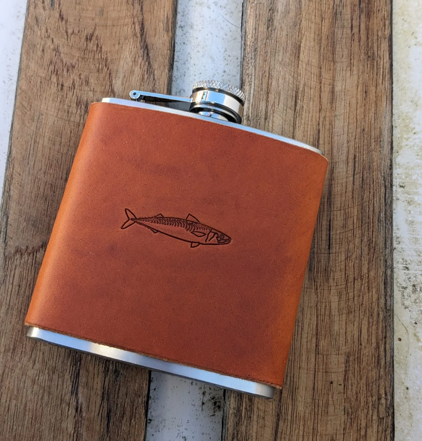 Mackerel Leather Hipflask - Tan