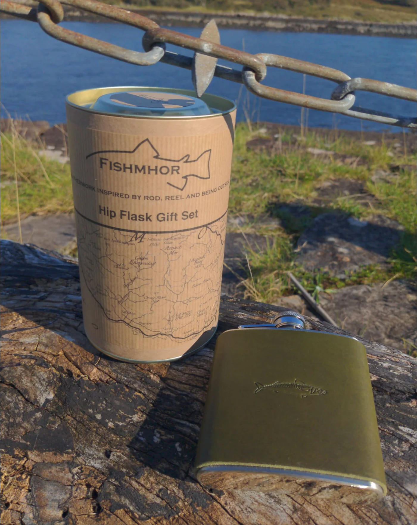 Mackerel Leather Hipflask - Tan