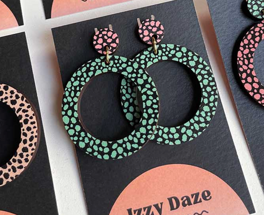 Circle Drop Earrings - Green Leopard