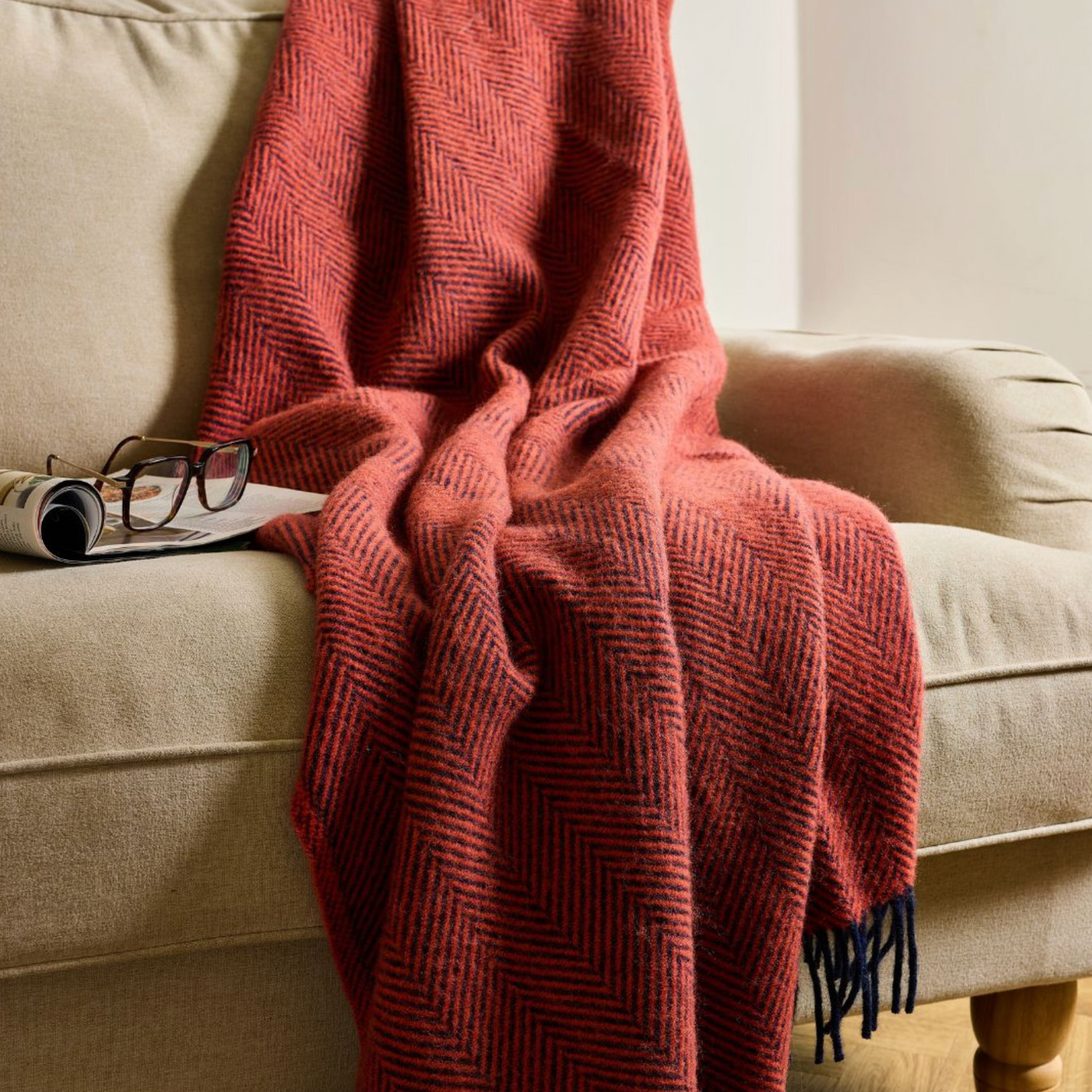 Navy and Flamingo Herringbone