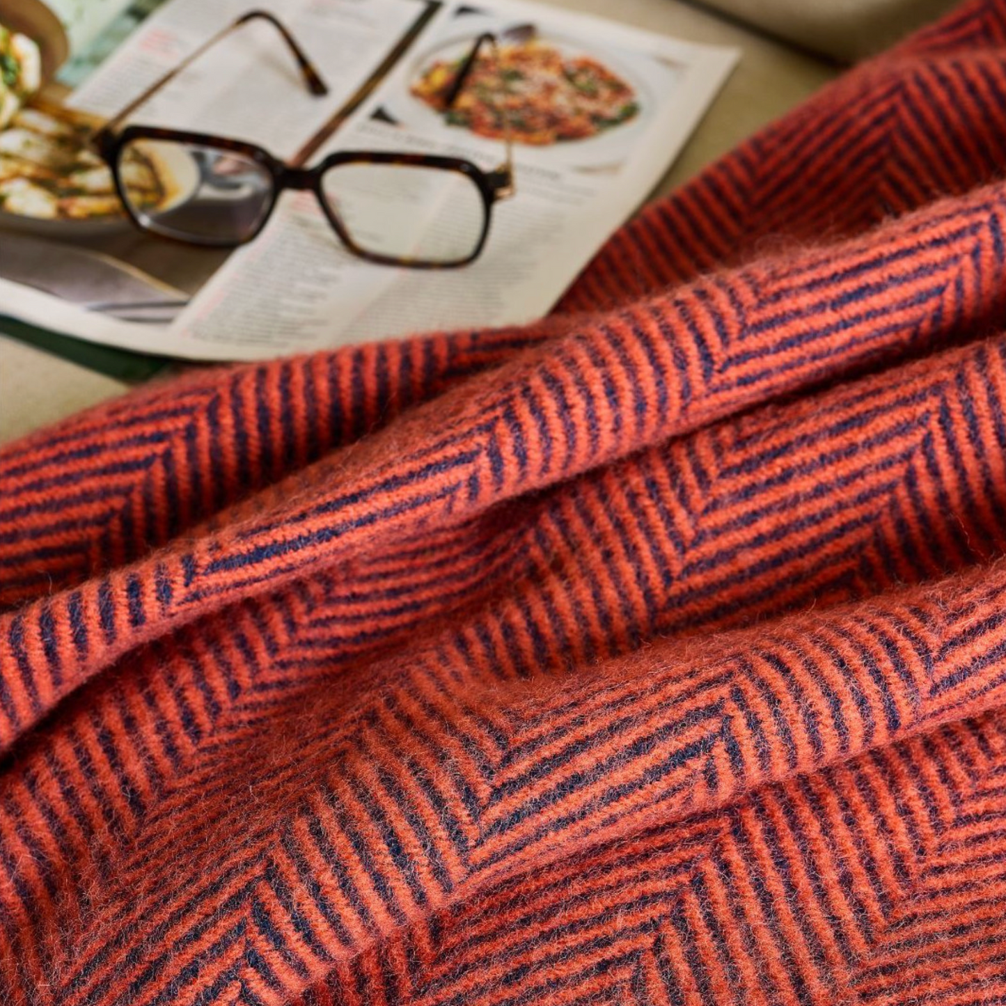 Navy and Flamingo Herringbone