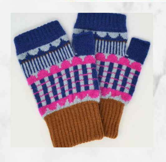 Flora Fingerless Gloves - Light Blue & Pink