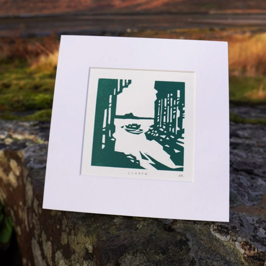 Staffa Linocut Print - Green