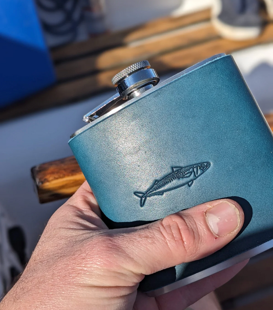Mackerel Leather Hipflask - Blue