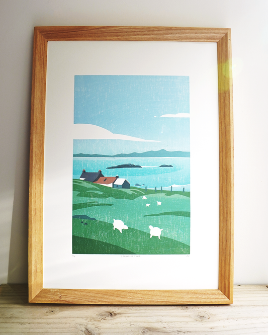 Spring on Iona Woodcut Print
