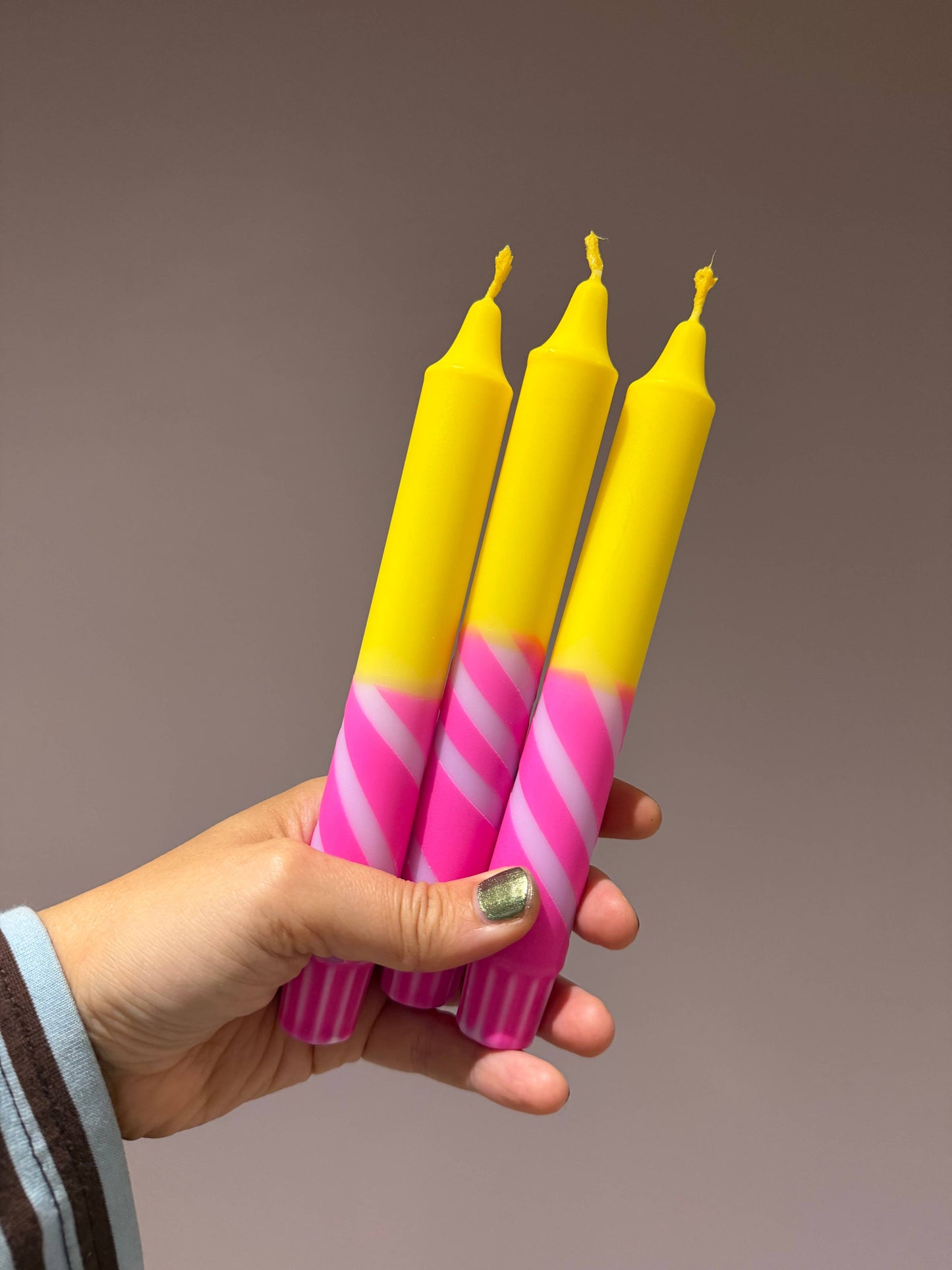 Squiggles Yellow & Pink Stick Candle