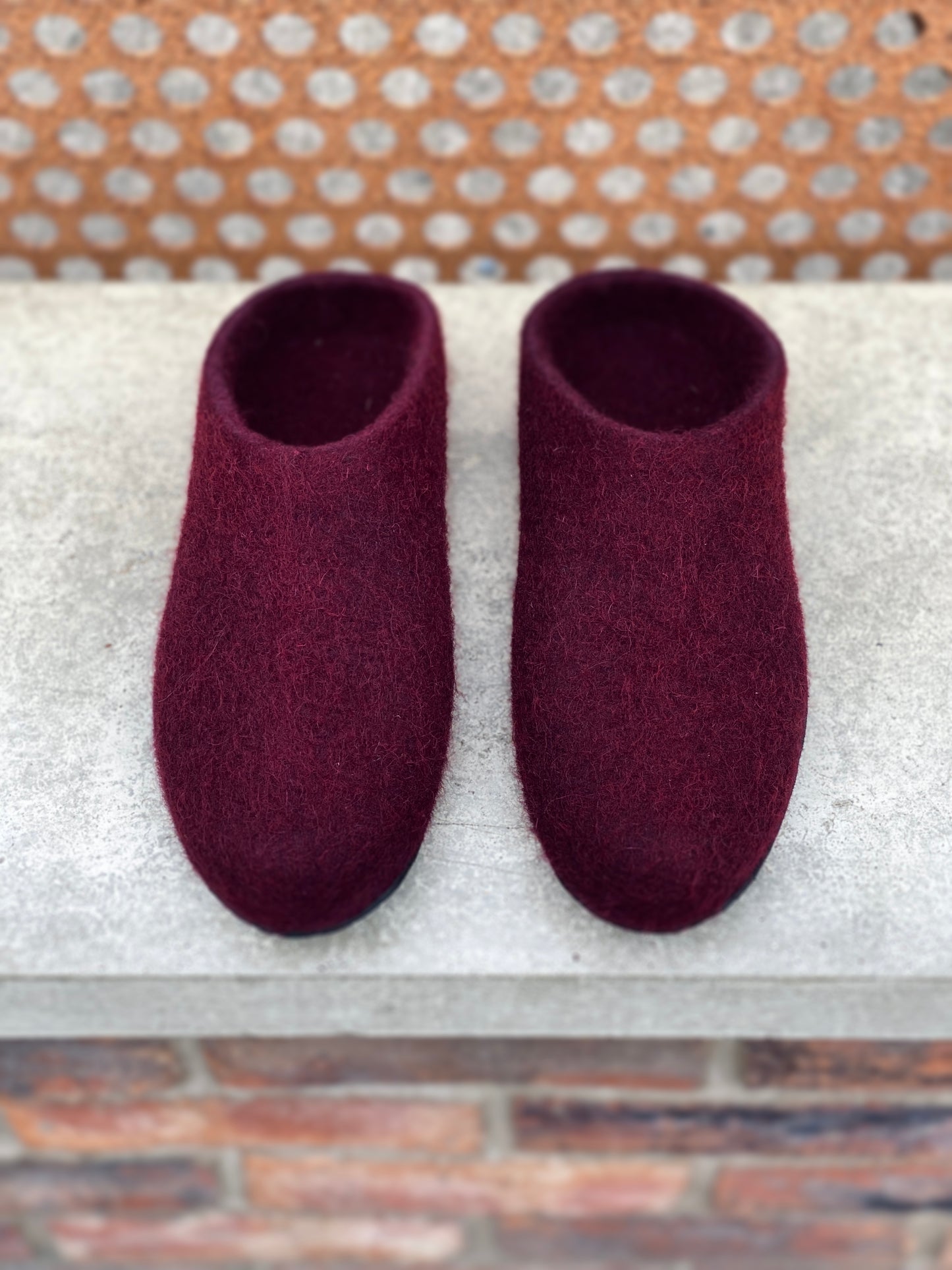 Iona Wool Felted Slippers - Low heel, Bramble