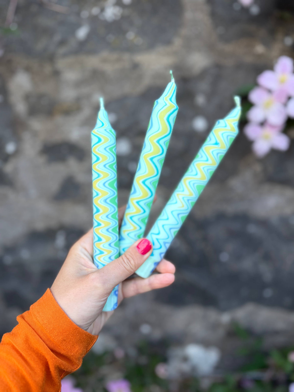 Aqua & Light Green Marble Stick Candle