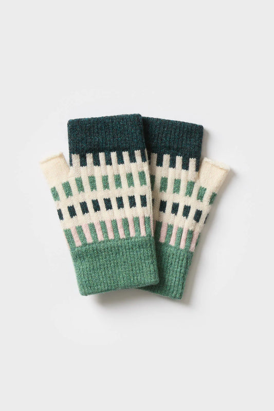 Harbour Fingerless Mitts - Willow & Seashell