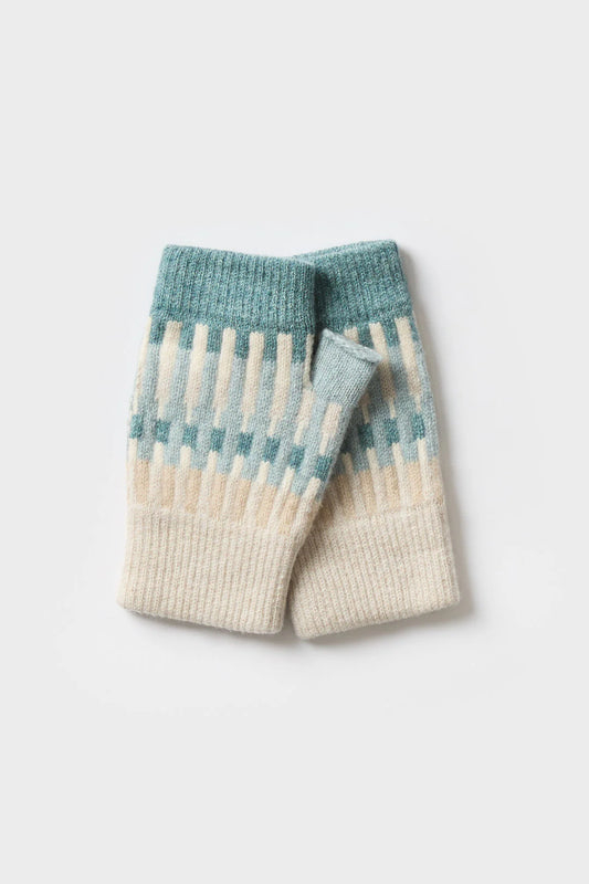 Harbour Fingerless Mitts - North Sea & Oatmeal