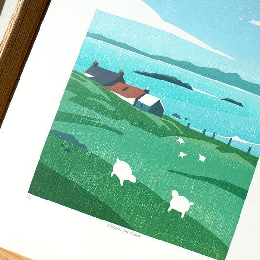 Spring on Iona Woodcut Print