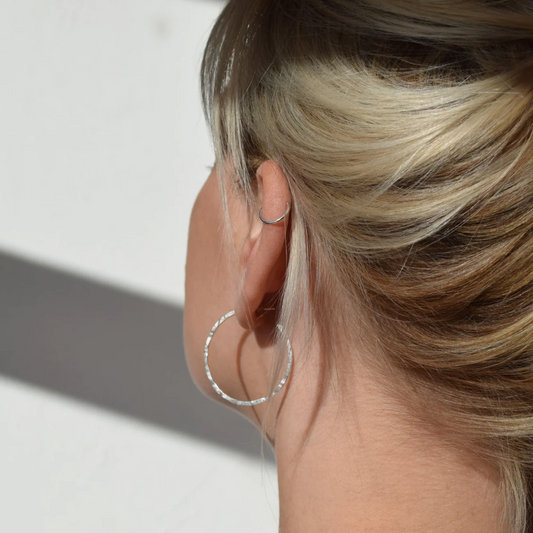 Hammered Silver Hoop Earrings - Medium