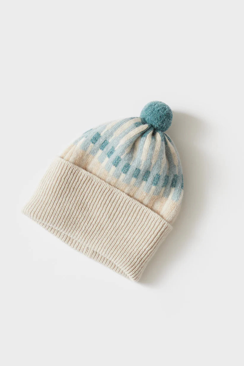 Harbour Pom Hat - North Sea & Oatmeal
