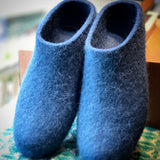 Iona Wool Felted Slippers - Low heel, Ocean Blue.