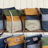 Iona Tweed Rolltop Crossbody Bag - Navy/Grey/Teal
