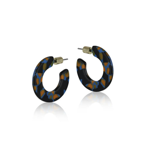 Chunky Resin Hoop Earrings - Blue/Black/Orange