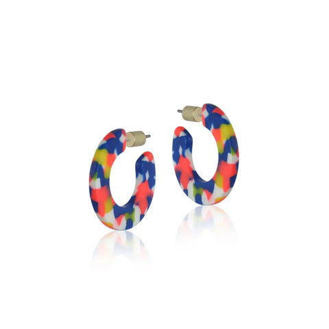 Chunky Resin Hoop Earrings - Orange/Blue/White