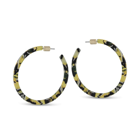 Large Thin Resin Hoop Earrings - Yellow/White/Black