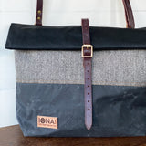 Iona Tweed Rolltop Crossbody Bag - Black/Peat/Grey