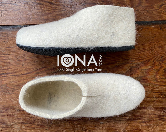 Iona Wool felted slippers - Full Heel, Natural Cream.